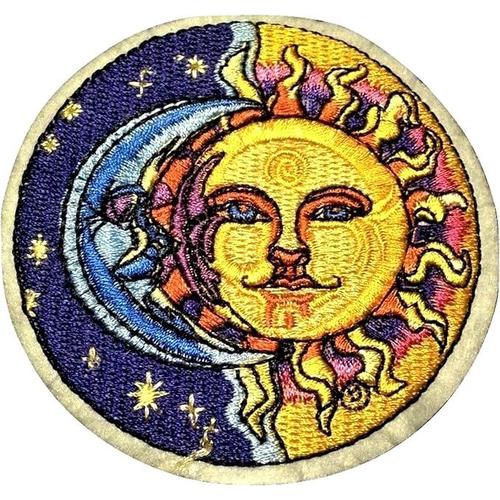 Patch Écusson Motif Soleil Lune Et Étoiles Applique Brodé- Ecusson Thermocollant 8 Cm