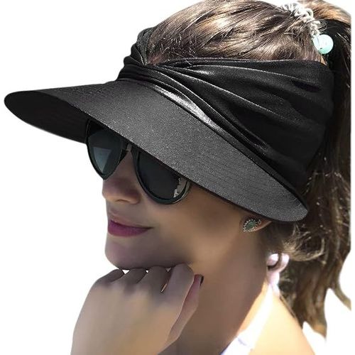 Chapeau De Soleil Haut Vide Pour Femme (Noir) À Large Bord Upf50 + Protection Uv Été Chapeau De Plage Topless Pliable Protection Solaire À Séchage Rapide Chapeau De Sport De Plage
