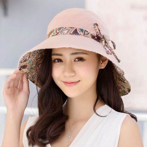 Chapeau De Soleil Imprimé Femme (Rose) Réversible, Protection Solaire Upf50+ Été Pliable Plage Haut Rond Beige Chapeau Extérieur Large Bord Chapeau