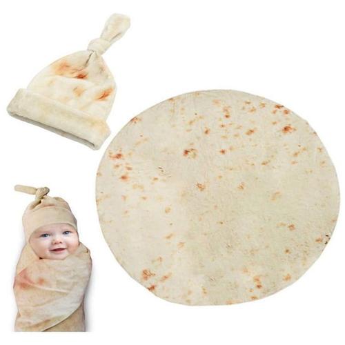 Couverture D'emmaillotage Burrito Pour Nouveau-Né Avec Chapeau, Cadeau De Couverture À Motif De Tortilla Douce Pour Fête Prénatale
