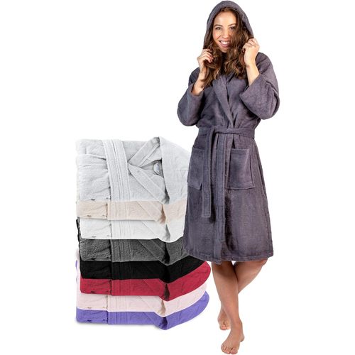 Peignoir De Bain Femme-Xs,S,M,L,Xl-100% Coton Avec Capuche-Certifié Oeko-Tex-Robe De Chambre Eponge 2 Poches,Ceinture-Doux,Absorbant Et Confort