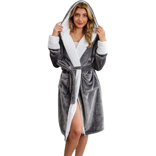 Peignoir De Bain Femme Kimono Robe De Chambre Sortie De Bain À Capuche Pyjama Hiver Chaude Peignoirs Avec Ceinture Poches Nuisette Vêtements De Nuit Pour Fête Mariage