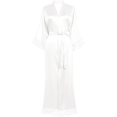 Kimono Robe De Chambre Longue Satin Robe De Nuit Avec Bordure En Dentelle Pour Femme Taille Unique