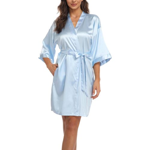 Peignoir De Bain Femme Satin Kimono Court Robe De Chambre Chemise De Nuit Mariée Mariage Veste De Pyjama S-Xxl