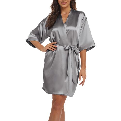 Peignoir De Bain Femme Satin Kimono Court Robe De Chambre Chemise De Nuit Mariée Mariage Veste De Pyjama S-Xxl