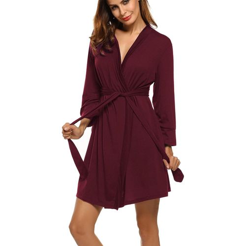 Peignoir Femme Coton Kimono Robe De Chambre Courte À Manches 3/4 Peignoir Femme De Bains-Xxl
