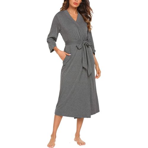 Robe De Chambre Femme Longue Élégant Chemise De Nuit À Col En V À Manches 3/4 Peignoir Femme De Bain Fin Lumière S-Xxxl