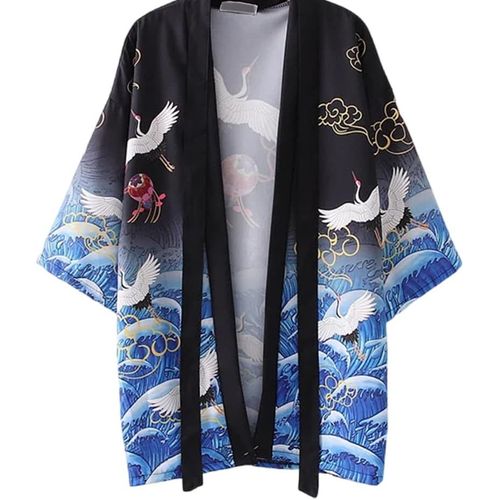 Cardigan Kimono Imprimé Châle Japonais Pour Femme-Haut Ample À Manches 3/4