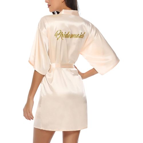 Kimono Robe Femmes Peignoir Satin Femme Robes Chambre Kimonos Chemise De Nuit Court Mariée Demoiselle D'honneur