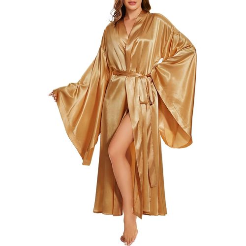 Robe De Chambre Kimono Longue En Soie Pour Femme,Robe De Chambre De Mariage,Robe De Bain En Satin,Vêtements De Nuit,Vêtements De Détente,Grande Taille