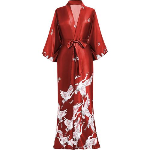 Robe De Chambre Pour Femme-Motif Feuilles-Maxi Longue-Kimono-Peignoir D'été En Satin-Robe De Plage Légère