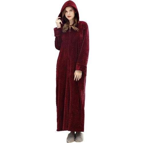 Peignoir Femme Polaire À Capuche Hiver Robe De Chambre Fermeture À Glissière Peignoir De Bain Longue Douce Microfibre Flanelle Robe De Nuit