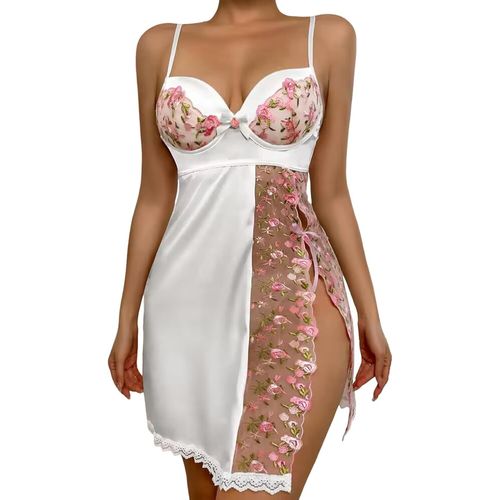 Ensemble De Pyjama Pour Femme En Polyester Printemps 2024 Ensemble Peignoir Brodé En Maille Splicing Nuisette Couleur