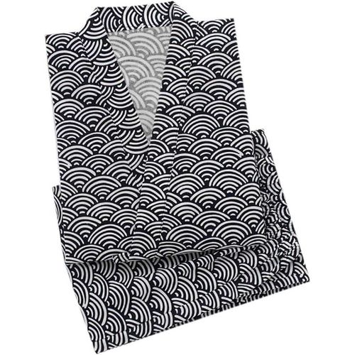 Ensemble Pyjamas Kimono Femme Homme Vêtement De Nuit Coton Chemise Nuit Japonais Doux Peignoir De Bain Pantalon Et Chemise Veste De Pyjama Maison Dormir Spa Sauna,Asie L = Eu 42,Houle Noir