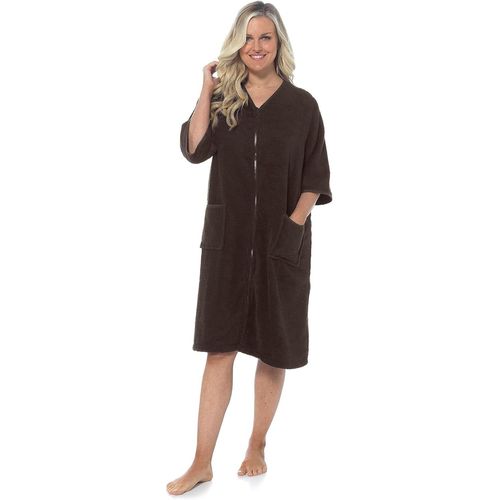 Iueg Peignoir De Bain 100 % Coton Éponge Pour Femme Avec Fermeture Éclair