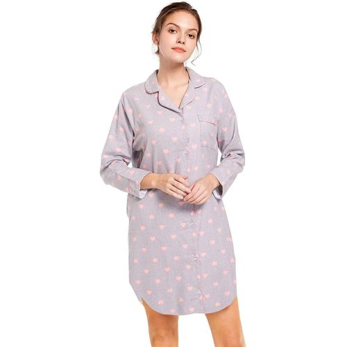 Chemise De Nuit En Coton À Manches Longues Pour Femmes,Pyjama Femme En Flanelle,Vêtements De Nuit Boutonnée Devant,Grandes Tailles
