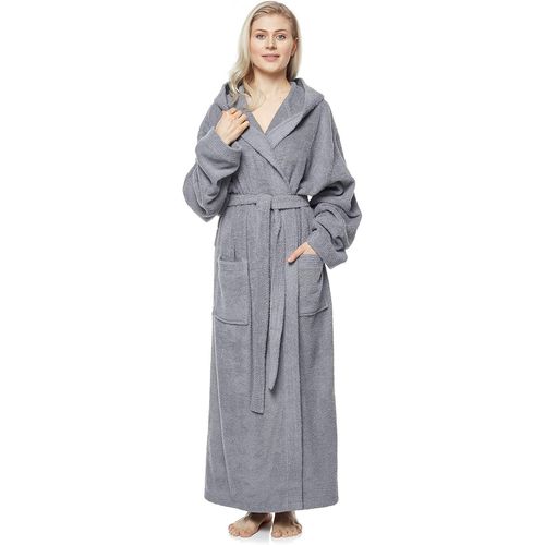 Peignoir De Bain Pour Femmes Longueur Mollet Ou Cheville,Éponge 100% Coton Certifié Oeko-Tex Avec Capuche