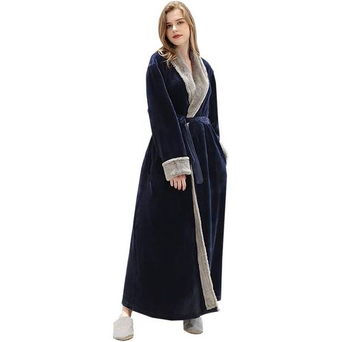 Peignoir En Flanelle Avec Col Large En Polaire,Léger Et Chaud,Confortable,Pour Femme,Robe Longue,Kimono,Vêtements De Nuit D'hiver Pour Adulte (Rose,Taille Xl)