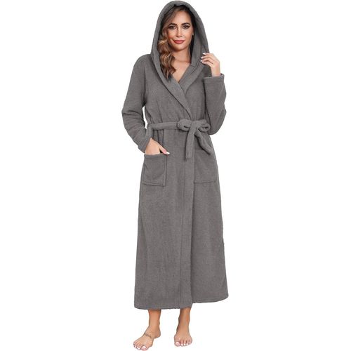 Peignoir Femme Longue Hiver Peignoir De Bain À Capuche Robe De Nuit Coton Robe De Chambre Avec Ceinture Et Poches