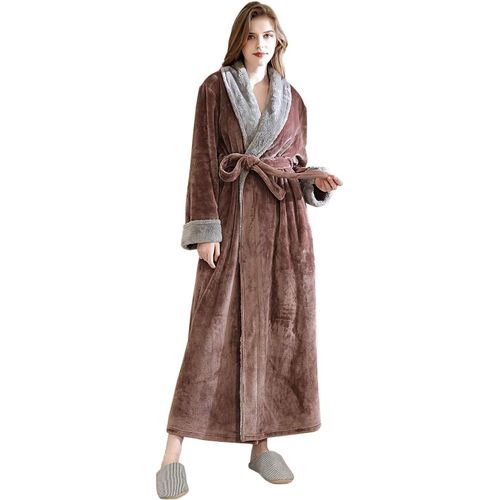 Robe De Chambre Femme Polaire Longue Peignoir Robe D Interieur Hiver Chaude Doux Microfibre Flanelle