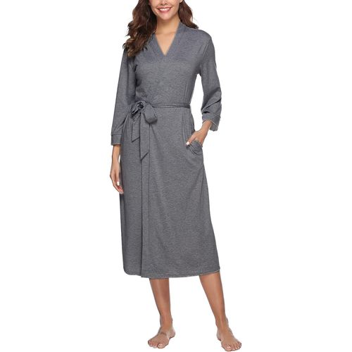 Peignoir De Bain Femme,Robe De Chambre Coton Robe Kimono Légère À Col En V Avec Ceinture Pour Toutes Les Saisons Csamb00221eu