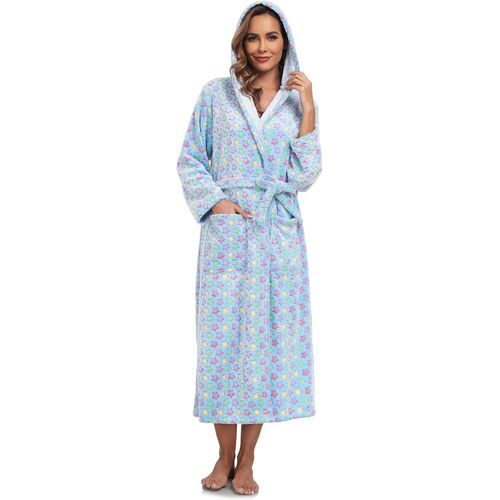 Peignoir Femme Polaire Hiver Peignoir De Bain Femme Eponge Capuche Chaud Doux Robe De Chambre Motif À Carreaux