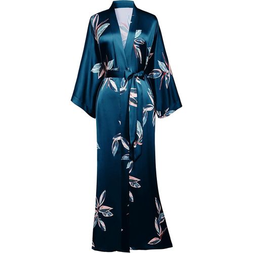 Satin Femme Robes De Chambre Et Kimonos De Mariée Robes De Chambre Soie Court Kimono(Vert Foncé)