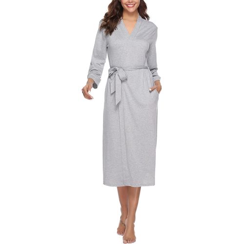 Peignoir De Bain Femme,Robe De Chambre Coton Robe Kimono Légère À Col En V Avec Ceinture Pour Toutes Les Saisons Csamb00221eu