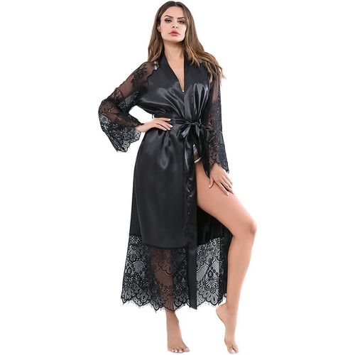 Peignoir Pyjama Femmes Satin Robes En Dentelle Sexy Kimono Peignoir Bridesmaid Chemise De Nuit Col V Oblique Bordure Léger Mariée De Demoiselle D'honneur Soie Peignoir Vec String Ceinture