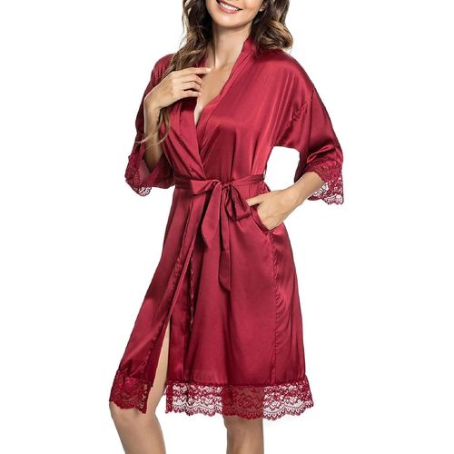 Kimono Femme Peignoir De Bain Bridesmaid Robe De Chambre Bride Sortie De Bain Mariage Chemise De Nuit Nuisette Pyjama Avec Ceinture Vêtements De Nuit Dentelle