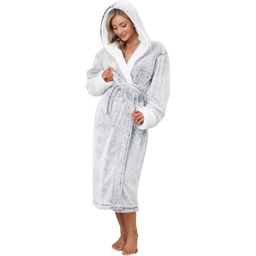 Peignoir De Bain Femme Polaire À Capuche Robe De Chambre Peignoir En Peluche Et Douillet Pour Dames Super Doux En Polaire Idée Cadeau Femme,S-Xl