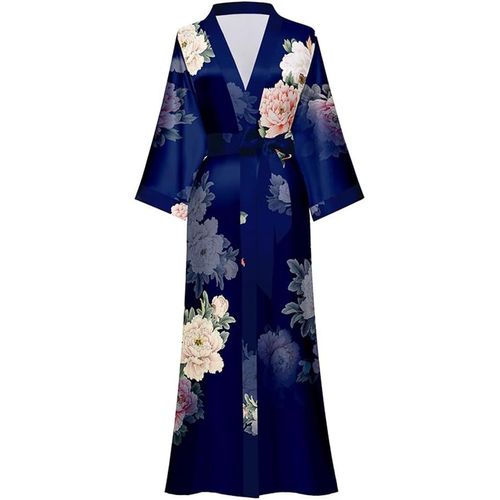 Long Kimono Robe Femmes Couvrir Imprimer Floral Satin Vêtements De Nuit Soyeux Peignoir Bachelorette Robe