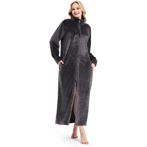 Peignoir De Bain Fermeture Eclair En Flanelle Peignoir Unisexe Robe De Chambre Femme Zippée Double Sens Micro-Flanelle
