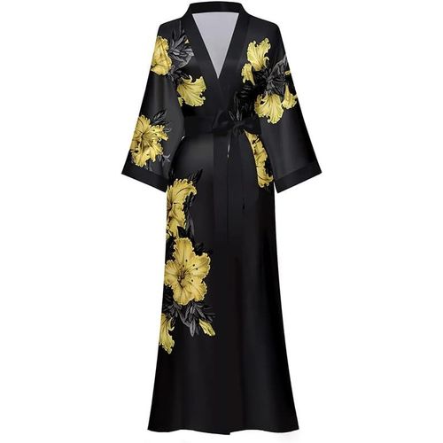 Long Kimono Robe Femmes Couvrir Imprimer Floral Satin Vêtements De Nuit Soyeux Peignoir Bachelorette Robe