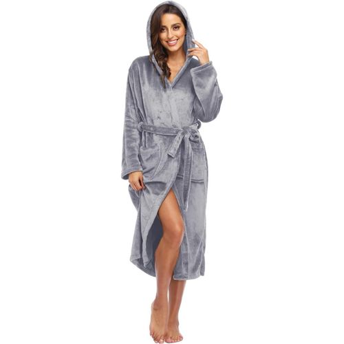 Peignoir De Bain Pour Femme Flanelle Robe À Capuche Super Doux Longue Chaud Eponge Microfibre Chaude Noël Pyjama Avec Ceinture Hiver Chambre Cadeau