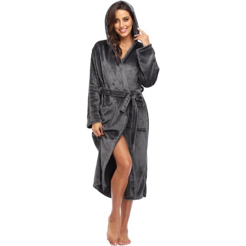 Peignoir De Bain Pour Femme Flanelle Robe À Capuche Super Doux Longue Chaud Eponge Microfibre Chaude Noël Pyjama Avec Ceinture Hiver Chambre Cadeau