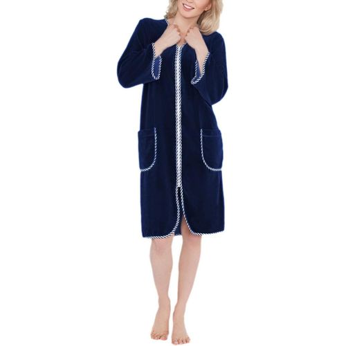 Peignoir De Bain Court Manches 3/4 Velours Pour Femme Robe De Chambre Zippee