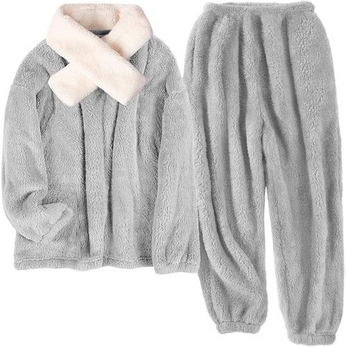 Pyjama Femme Hiver Pilou Ensembles De Pyjama Polaire,Vêtements De Nuit Deux Pièces Chemise De Nuit,Flanelle Sleepwear Avec Écharpe Cadeau Noël