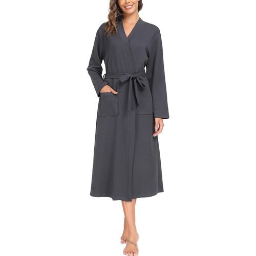 Peignoir En Coton Pour Femme,Kimono Femme Nuit Avec Col En V Longues Manches Robe De Nuit Femme Avec Poches,S-Xxl