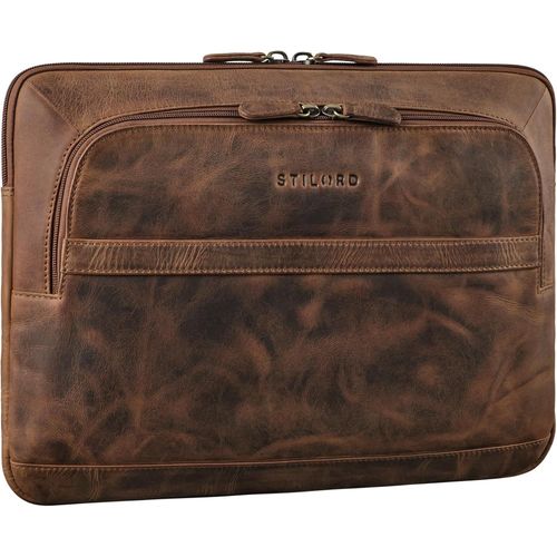 2-en-1 Housse Ordinateur 14 Pouces Cuir Vintage Sac Ordinateur Portable MacBook et Tablette 12,7 Pouces Sacoche de Protection Cuir Véritable.[G771]