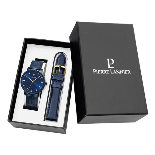 Coffret Montre Pierre Lannier Essential Cadran Bleu Bracelet Cuir Bleu