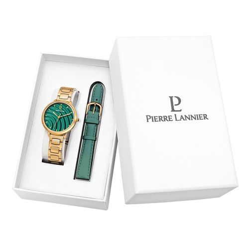 Coffret Montre Pierre Lannier Betty Cadran Vert Bracelet Cuir Vert