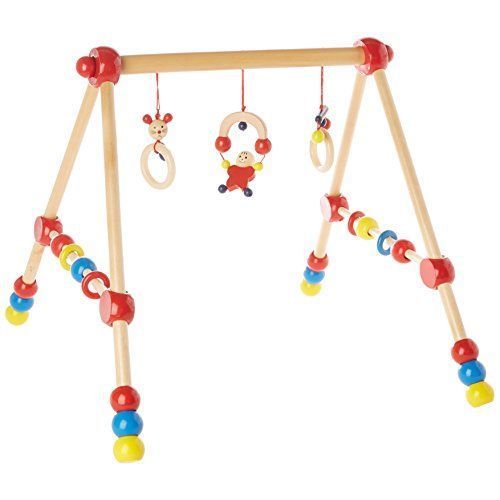 Arche D’Éveil Bois Bébé, Réglable En Hauteur Rouge