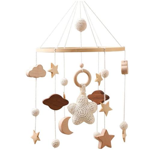 Mobile lit bébé - Mobile bebe jouets avec Crochet étoiles Lune Nuages ​​mobile bébé pour lit | Carillon éolien mobile en bois pour bébé, cadeau pour filles ou garçons