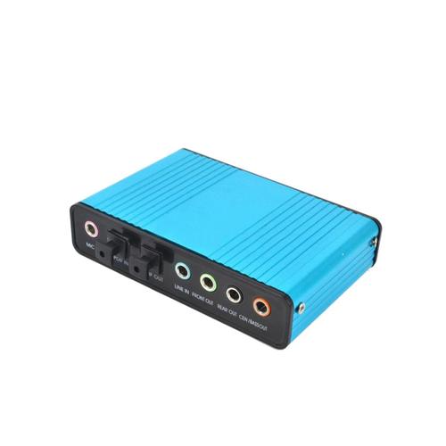 Carte Son Externe USB 6 Canaux 5.1 / 7.1 Surround PC Portable Ordinateur de Bureau Tablette Adaptateur Audio Optique (Bleu)
