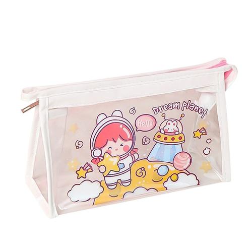 Sac Cosmétique Transparent Femme Rangement Étanche Dessin Animé Portable Voyage Salle De Bain Fermeture Éclair Organisateur Porte-Crayon A