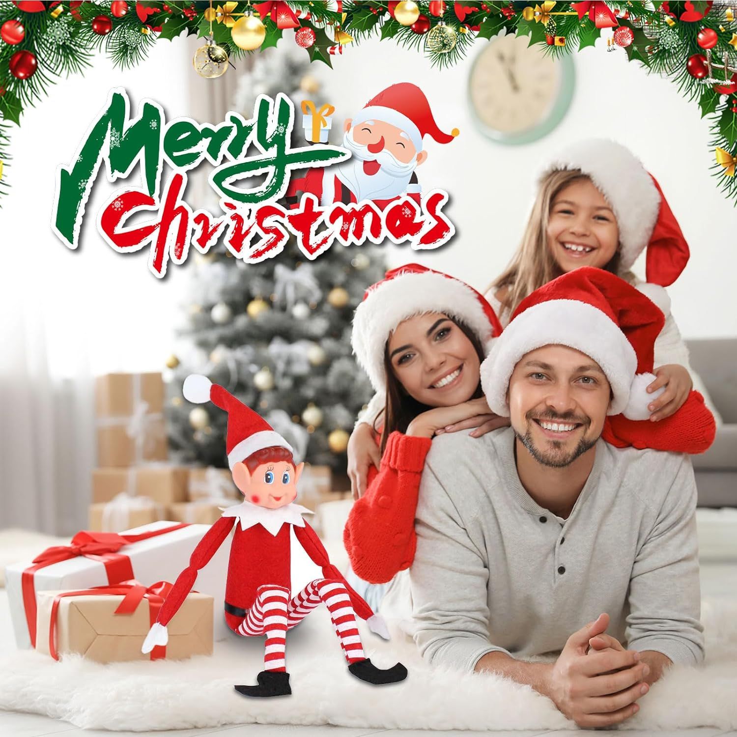 3 Lutins Farceurs De Noël Avec Yeux Bleus – Décoration Amusante Pour Sapin, Table Ou Étagère
