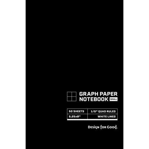 Graph Paper Notebook: Small Notebook, 50 Sheets (100 Pages), Quad Ruled With A 1/5" Grid And White Lines. Compact 5.25 X 8" Size. Office And School ... K-12 And College. Matte Plain Black Cover.