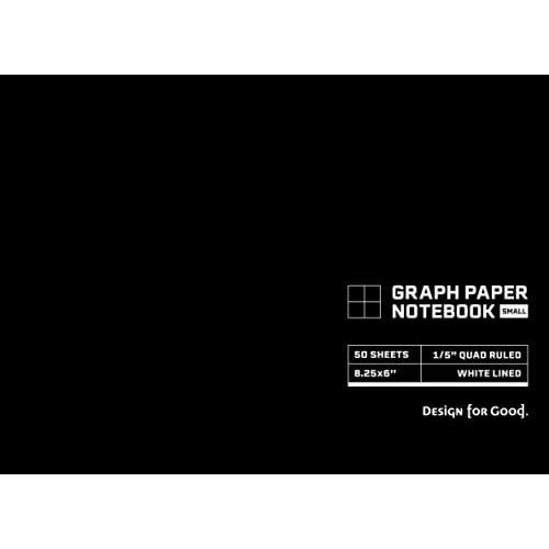 Graph Paper Notebook: Small Notepad, 50 Sheets (100 Pages), Quad Ruled With A 1/5" Grid And White Lines. Compact 8.25 X 6" Size. Office And School ... K-12 And College. Matte Plain Black Cover.