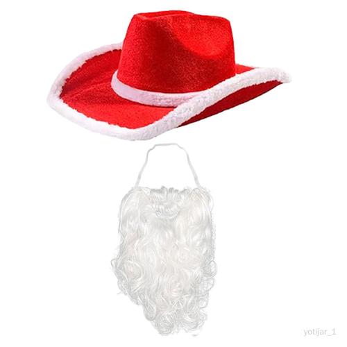 Chapeau De Cowboy De Noël, Barbe Du Père Noël Pour Jeux De Rôles,